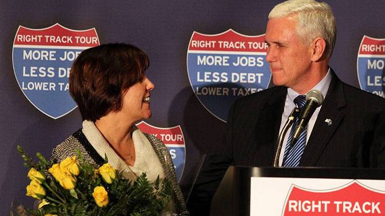 Karen Pence joins her hsuband, now-Gov. Mike Pence, just before the 2012 election he won. A pro-Israel group will pay to send the couple to Jerusalem to spend Christmas.  - Photo by Lesley Weidenbener, TheStatehouseFile.com
