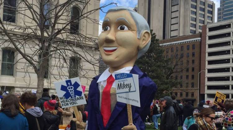 A Mike Pence costume at the women's rights rally at the Indiana Statehouse Saturday, April 9.  - Brandon Smith