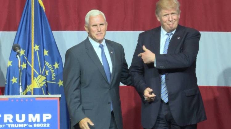 Gov. Mike Pence and Republican presidential hopeful Donald Trump appeared at a rally Tuesday, July 12, just days before Trump is expected to name his running mate. - Indiana Public Media/Barbara Brosher