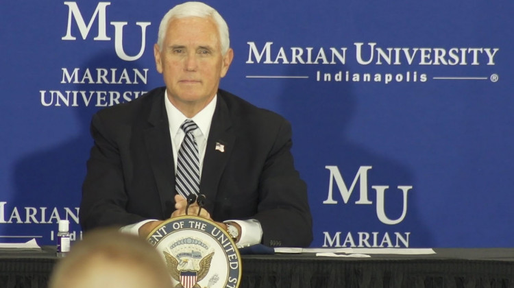 During a roundtable discussion hosted by Marian University in Indianapolis, Pence highlighted the many wraparound services K-12 schools provide.  - Alan Mbathi/IPB News