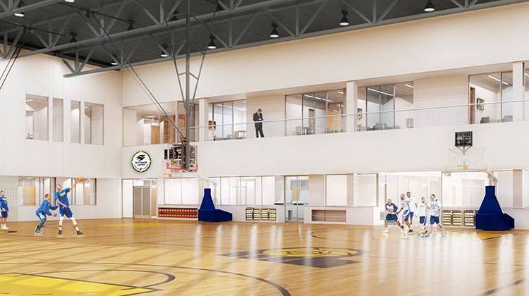 The proposed 130,000 square-foot building, would include practice and training facilities for the Indiana Pacers. - Ratio