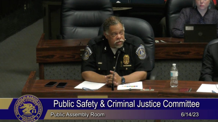 Indianapolis Metropolitan Police Department Chief Randal Taylor speaks at a City-County Council Public Safety and Criminal Justice Committee meeting on June 14, 2023.