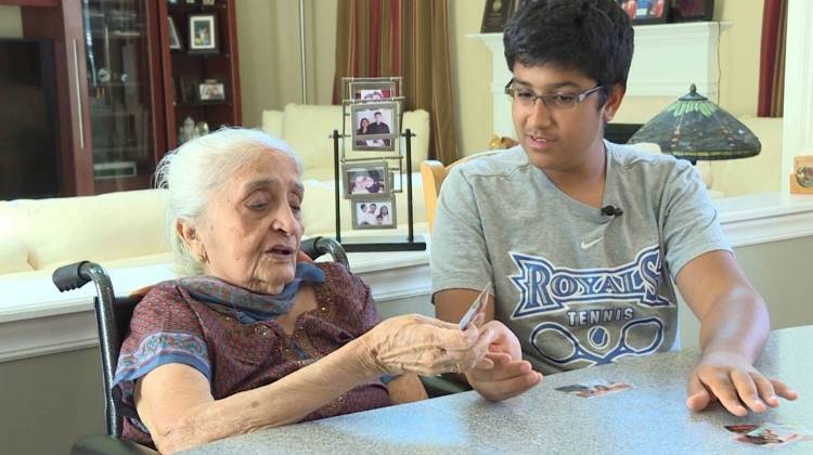 Power of Children award winner Rahil Thanawala works with his grandmother Dayaben Thakker on the Alzheimer's app he developed.