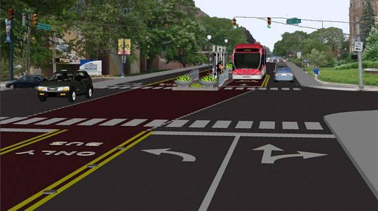 An artist's rendering of the Red Line along Meridian Street. - IndyGo