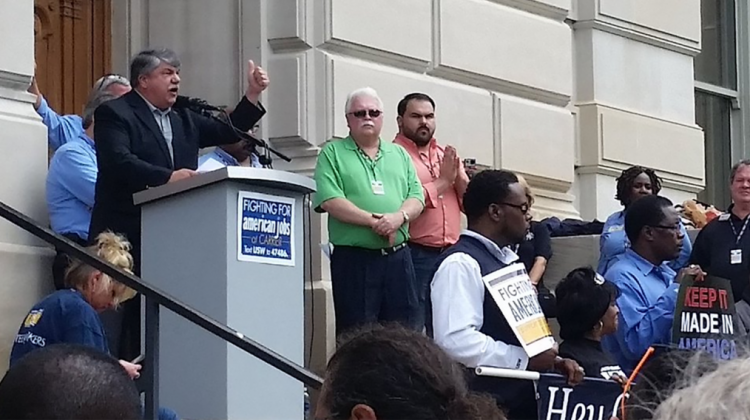 National AFL-CIO president Richard Trumka speaks at a Bernie Sanders and United Steelworkers rally in Indianapolis last year. - Annie Ropeik/IPB