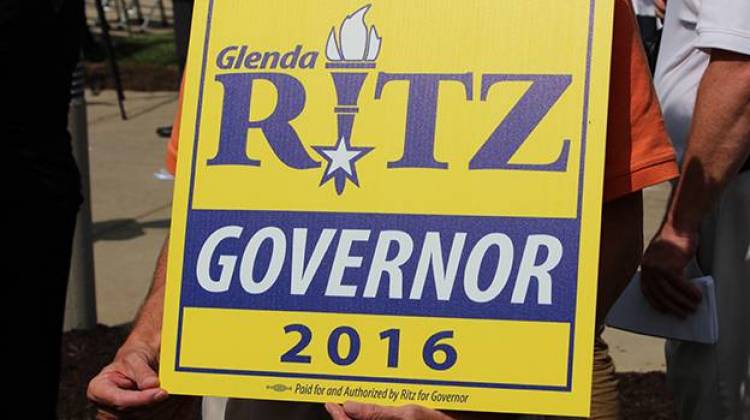 A supporter holds his sign supporting state superintendent Glenda Ritz during her announcement she will run for governor in 2016. - Rachel Morello/StateImpact Indiana