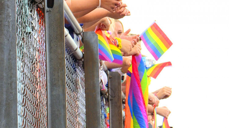 Students from Roncalli High School wave rainbow flags during a football game in August 2018 in support of guidance counselor Shelly Fitzgerald. The 7th Circuit Court of Appeals on Thursday, July 13, 2023, upheld the ruling for the Catholic school and the Archdiocese of Indianapolis that Fitzgerald could be fired for her same-sex marriage under the ministerial exception. - Lauren Chapman / IPB