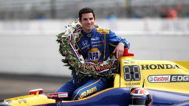 Indianapolis 500 champ Alexander Rossi during his post race day photo shoot. - Richard Dowdy/Indianapolis Motor Speedway
