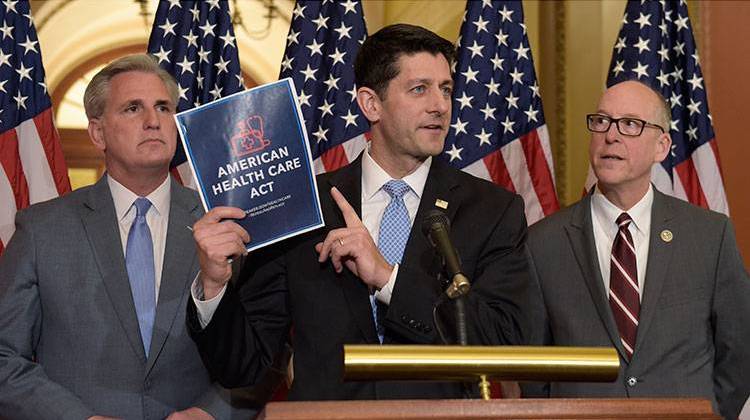 House Speaker Paul Ryan of Wis., center, standing with Energy and Commerce Committee Chairman Greg Walden, R-Ore., right, and House Majority Whip Kevin McCarthy, R-Calif., left, speaks during a news conference on the American Health Care Act on Capitol Hill in Washington, Tuesday, March 7, 2017. - AP Photo/Susan Walsh
