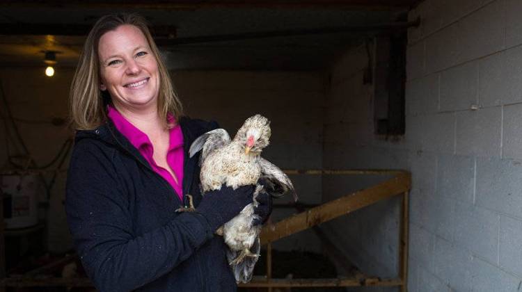 Three years ago, Air Force veteran Sara Creech quit her nursing job and bought a 43-acre farm in North Salem, Ind. - John Wendle for Harvest Public Media, via NPR