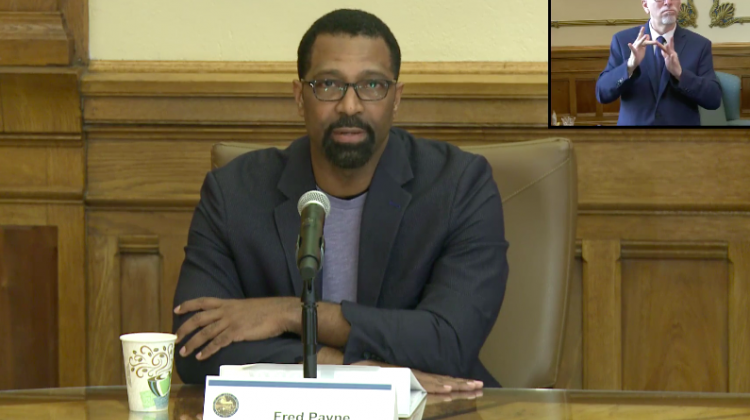 Fred Payne, commissioner of the Indiana Department of Workforce Development, gives an update on the agency's actions at a virtual press conference.  - screenshot