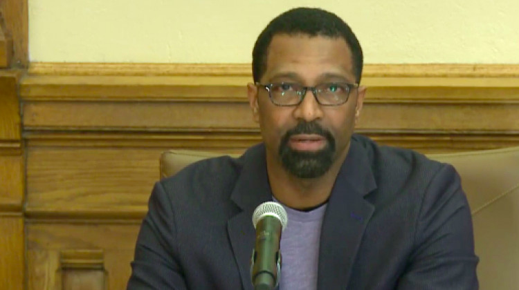 Fred Payne, commissioner of the Indiana Department of Workforce Development, gives an update on the agency's actions at a virtual press conference.  - Screenshot of governor's live stream