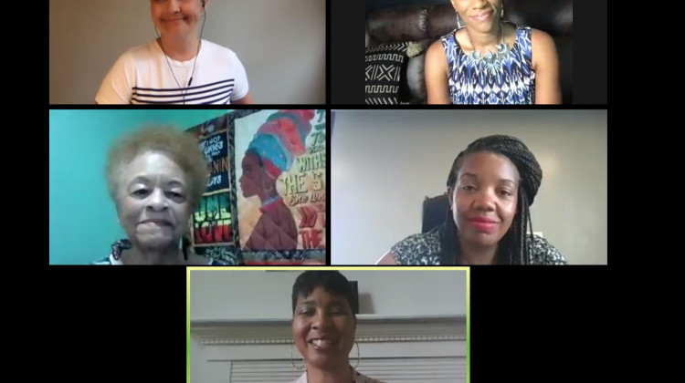 IPS superintendent Aleesia Johnson, Chief Communications and Engagement Officer Kristian Stricklen, School Board Commissioner Taria Slack, Director of IPS Racial Equity Office Dr. Patricia Payne, and district racial equity team member Sarah Hutchinson talked live on Zoom Friday.