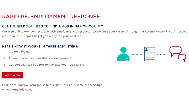 A screenshot of the Rapid Re-Employment Response website. - EmployIndy.org