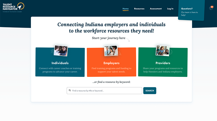 The Indiana Chamber wants employers to use the Talent Resource Navigator site as well to connect with organizations that may help them find and keep talent.  - Screenshot of Indiana Chamber of Commerce's talentresourcenavigator.com