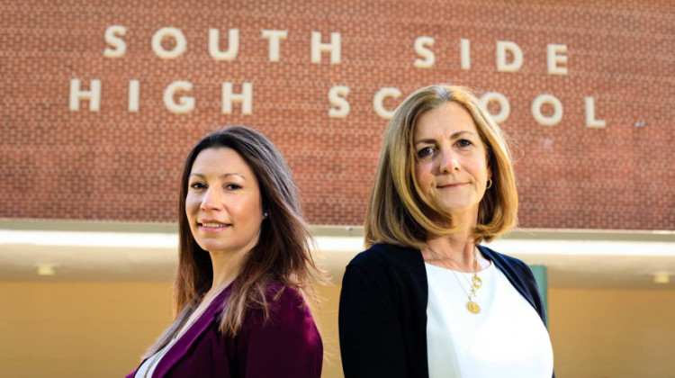 A hospital administrator, Gina-Marie Bounds (left), and an assistant superintendent, Noreen Leahy, built a partnership between schools and the local hospital. The goal: to quickly and easily connect students in emotional crisis to mental health care. - Heather Walsh/NPR