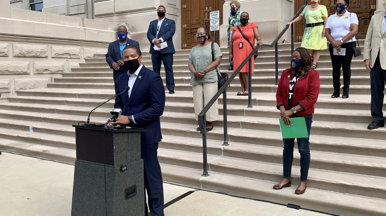 Sen. Eddie Melton (D-Gary) addresses police reform priorities as part of House and Senate Democrats' call for a special session of the General Assembly. - Brandon Smith/IPB News