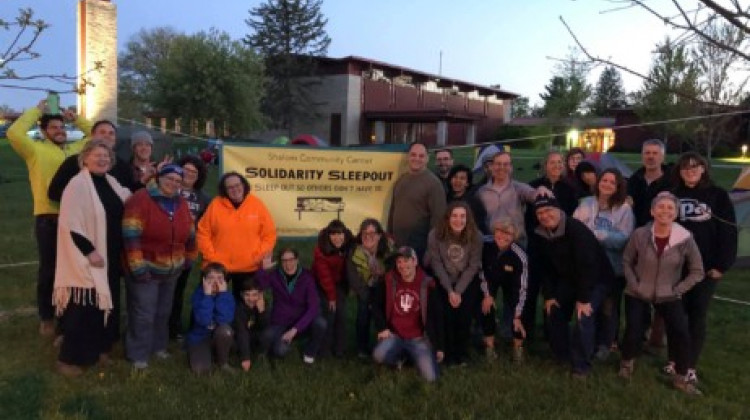 Sleepers gather for a photo at last year's Solidarity Sleepout. - Courtesy of Shalom Community Center