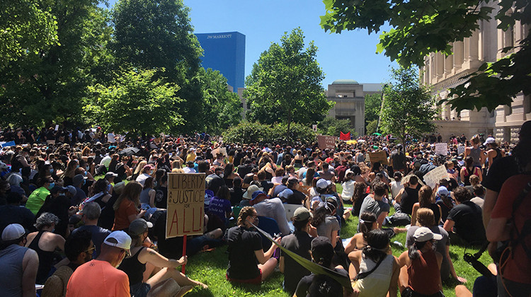Thousands of protesters fill the south lawn of the Indiana Statehouse on Saturday, June 6. - Jake Harper/Side Effects Public Media