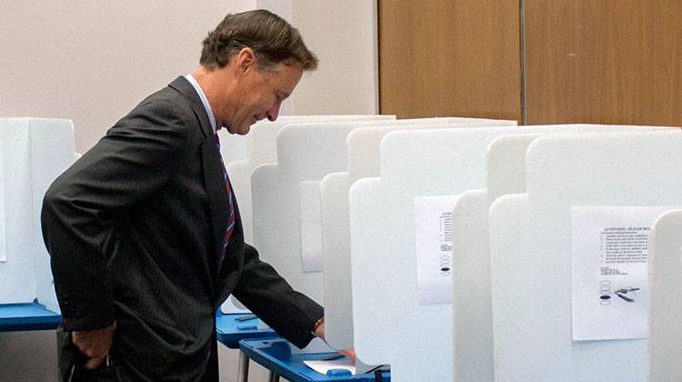 Democrat Evan Bayh votes for Hillary Clinton in the Indiana primary. The former senator and two-term governor went to the Indianapolis City-County Building Friday to participate in early voting.  -  Max Bomber, TheStatehouseFile.com