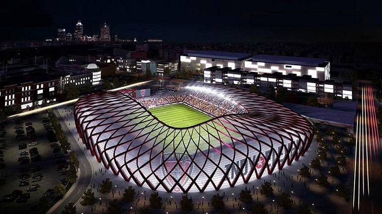 A rendering of the proposed $82 million, 18,500-seat stadium in downtown Indianapolis. - Courtesy Indy Eleven