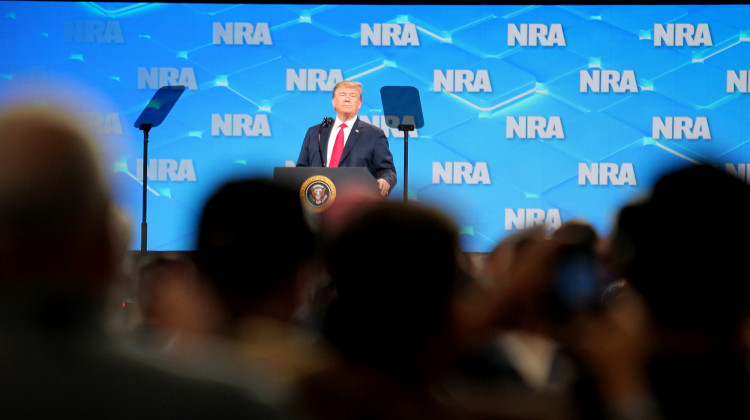 Trump Speaks At NRA Convention, Small Protest Gathers Outside