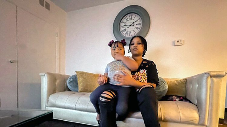 Emauria Davis and her daughter Lovelii live at Village at the Mills Crossing on the east side of Indianapolis. Davis said her daughter was sick due to mold growing in the bathroom of her apartment.  - Jayden Kennett/Indianapolis Recorder