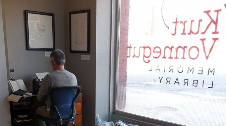 Tim Youd has been living in the front window of the Kurt Vonnegut Memorial Library as part of annual Banned Books Week celebration.  - Jill Sheridan