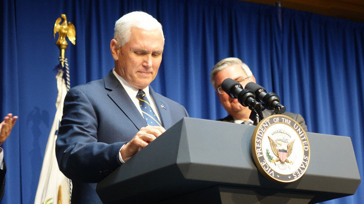 Vice President Mike Pence, at his White House portrait unveiling August 2017, will be Taylor University's commencement speaker.  - (FILE PHOTO: Lauren Chapman/IPB News)