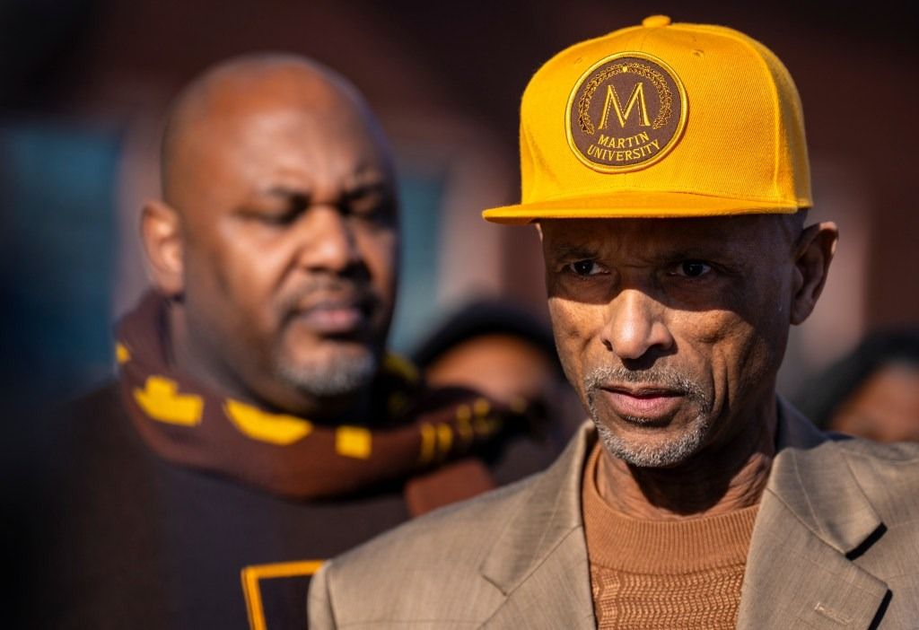 Clete Ladd, a 1991 and 1994 graduate of the school, speaks during a press conference Dec. 17, 2025, at Martin University in Indianapolis.