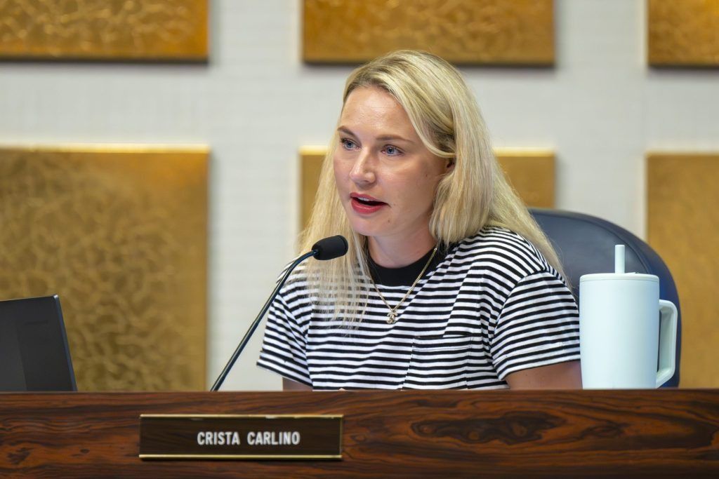 Councilor Crista Carlino, a westside Democrat, questions Marion County Sheriff Kerry Forestal. The Marion County Sheriff’s Office presented its 2026 budget to the Public Safety and Criminal Justice Committee, September 3, 2025, at the City-County Building. 