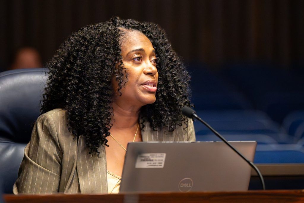 Lolita Campbell, Chief Financial Officer of The Indianapolis Public Library, presents the department’s budget to the committee for 2026. The City-County Council’s Municipal Corporations Committee met Sept. 17, 2025, at the City-County Building in Indianapolis.