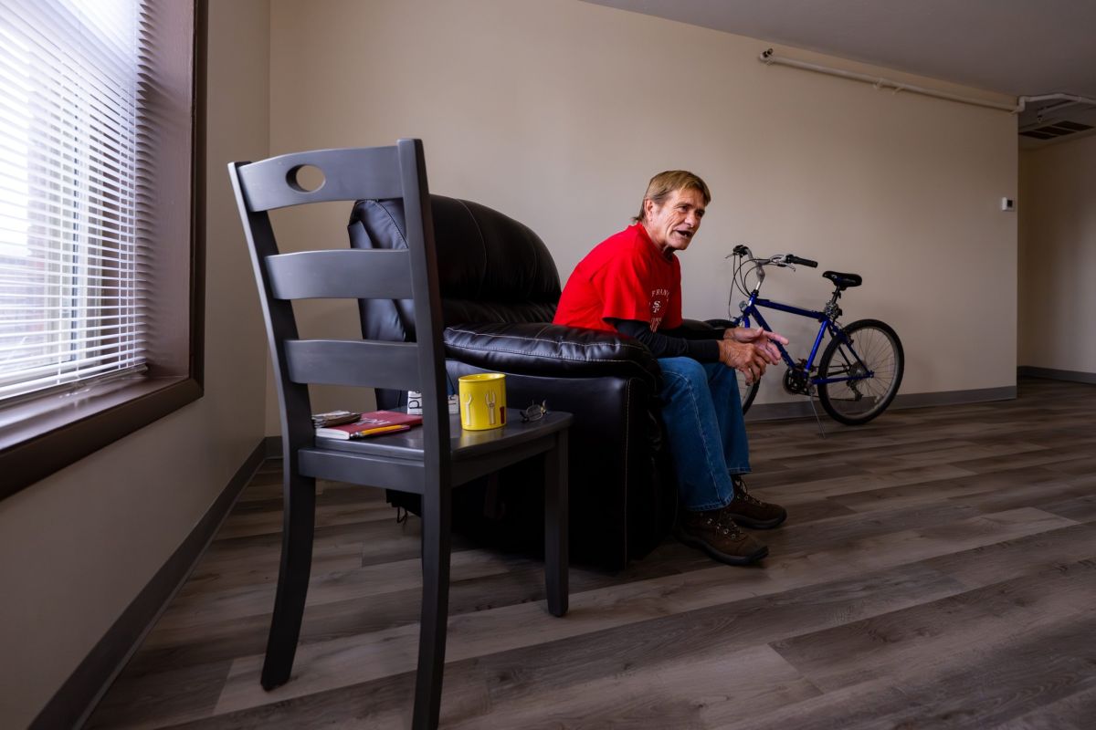 Dean Cooksey is a resident at the renovated facility on the city’s near Northside. He entered the program with two pair of pants, but with the help of generous donors, his closest has begun to provide him more options.