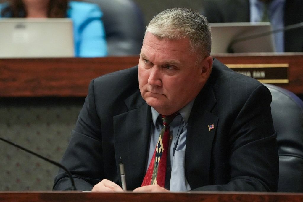 Councilor Michael Dilk, a Republican, on June 9, 2025, during a full meeting of the City-County Council, at the City-County Building in Indianapolis.