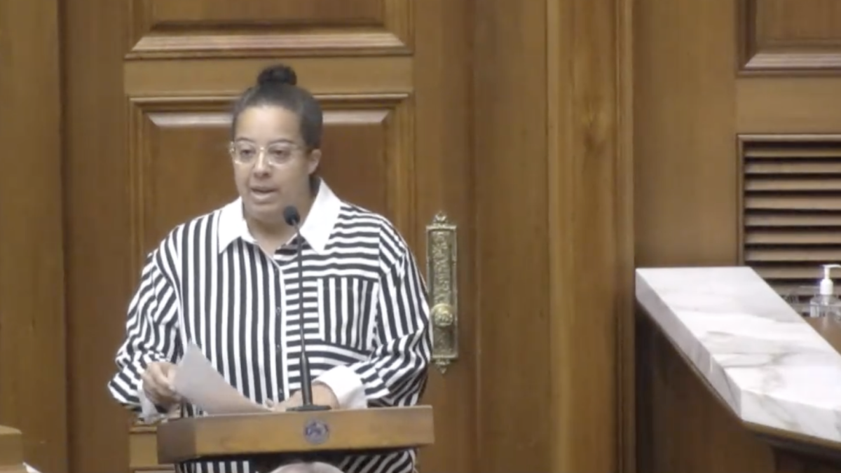 Ebony Barney testifies in the Indiana House on Tuesday, Dec. 2, 2025 against House Bill 1032 that would redraw the state's congressional districts.