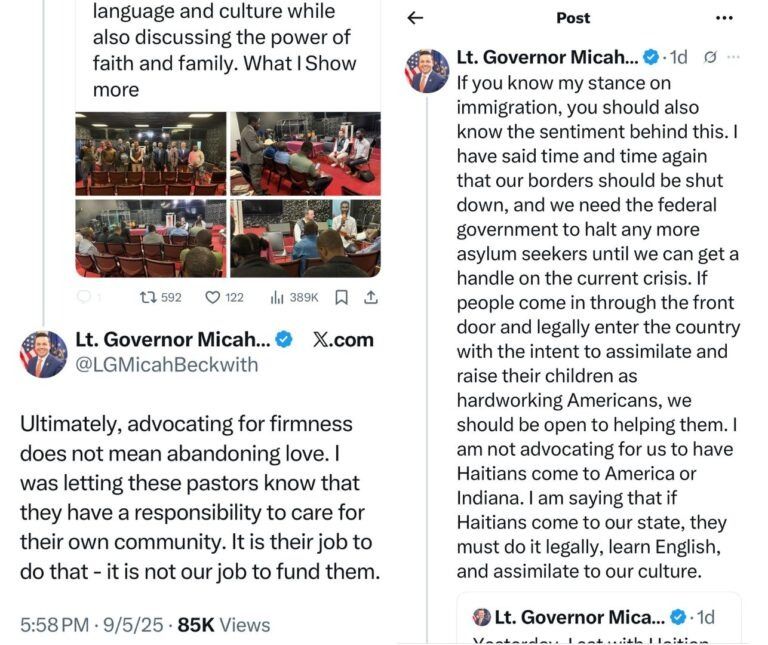 Indiana Lt. Gov. Micah Beckwith followed up on his comments about a meeting with Haitian pastors in Indianapolis.