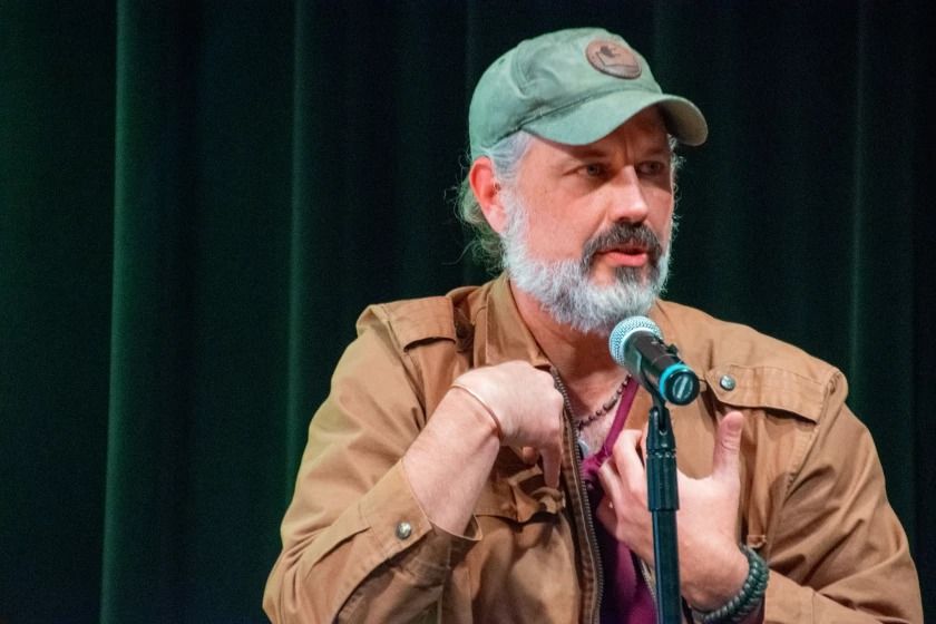 Bryce Gustafson speaks at a town hall conversation held by mutliple community organizations to share information about data centers on November 3.