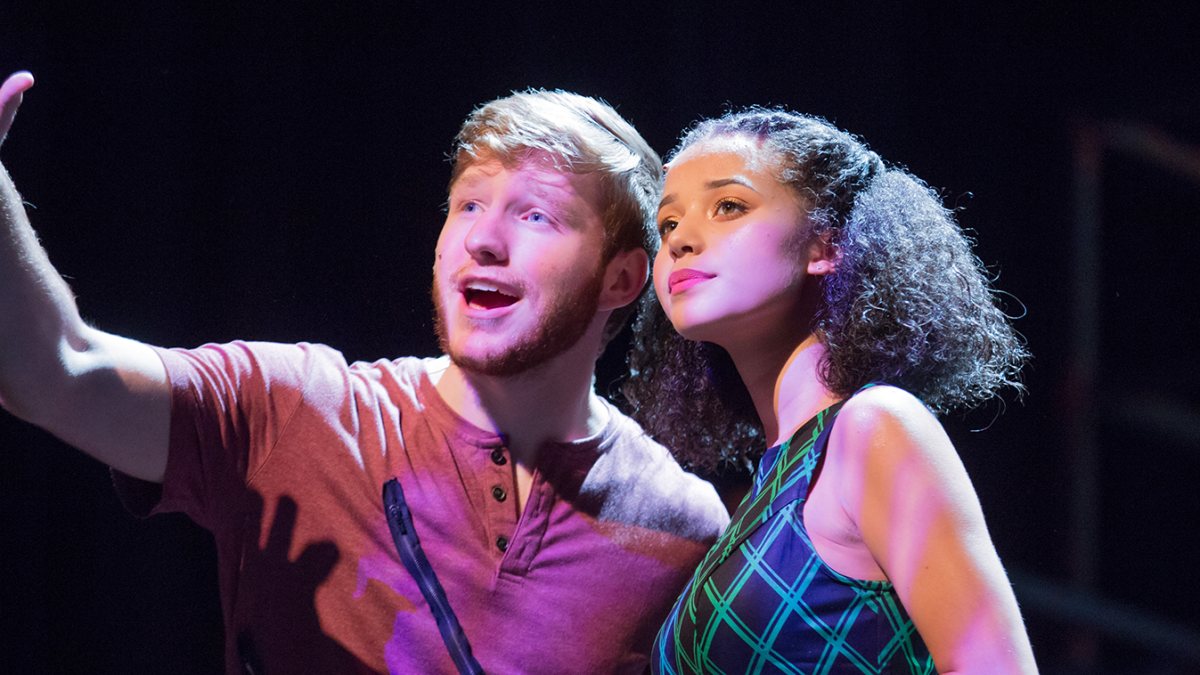 Cameron Brown (left) and Chase Infiniti (right) performing in Urinetown at Summer Stock Stage in Indianapolis in 2018.