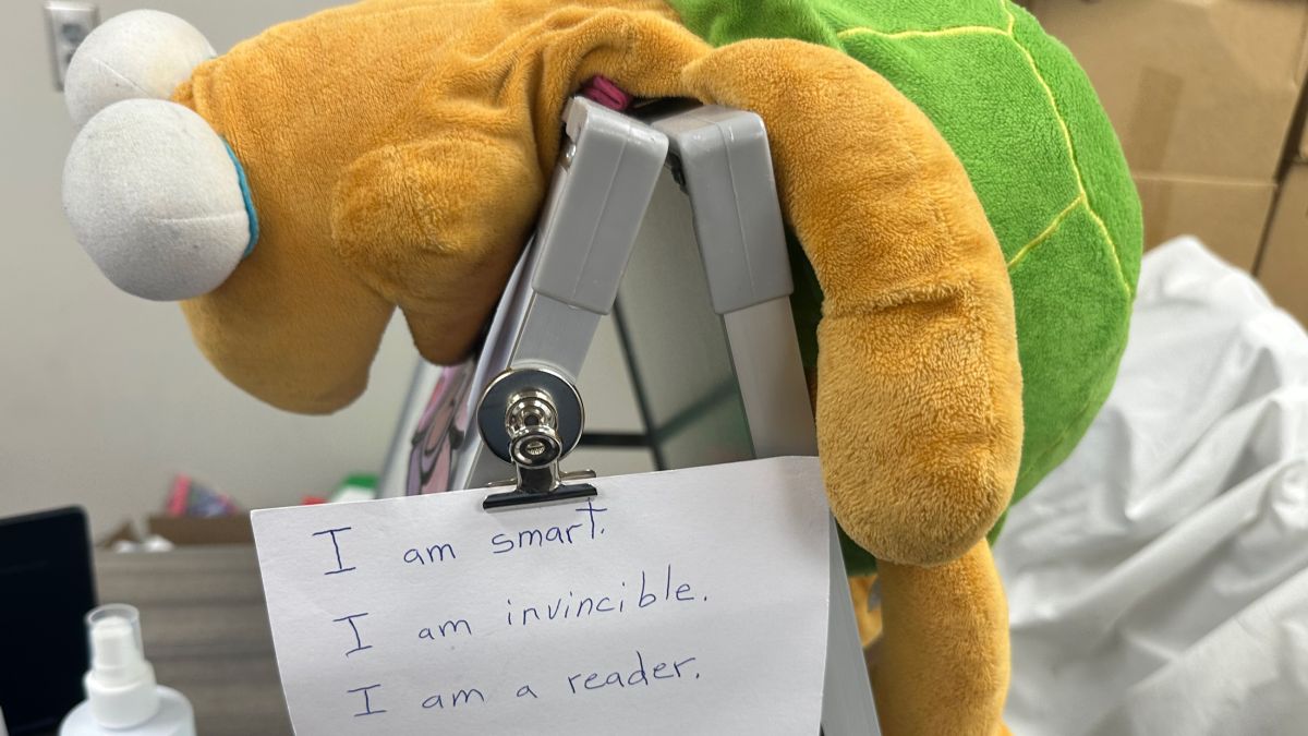 An inspirational note at Pleasant Run Elementary School for students in the Circle City Readers program on Wednesday, May 14, 2025. 