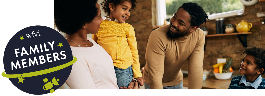 WFYI Family Members text over image of two parents and two kids