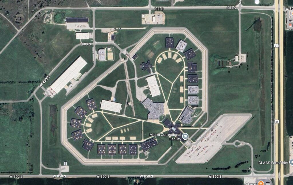 Miami Correctional Facility has two identical units and sits on 200 acres of the former Grissom Air Force Base. Construction began in 1997 and was in two phases.