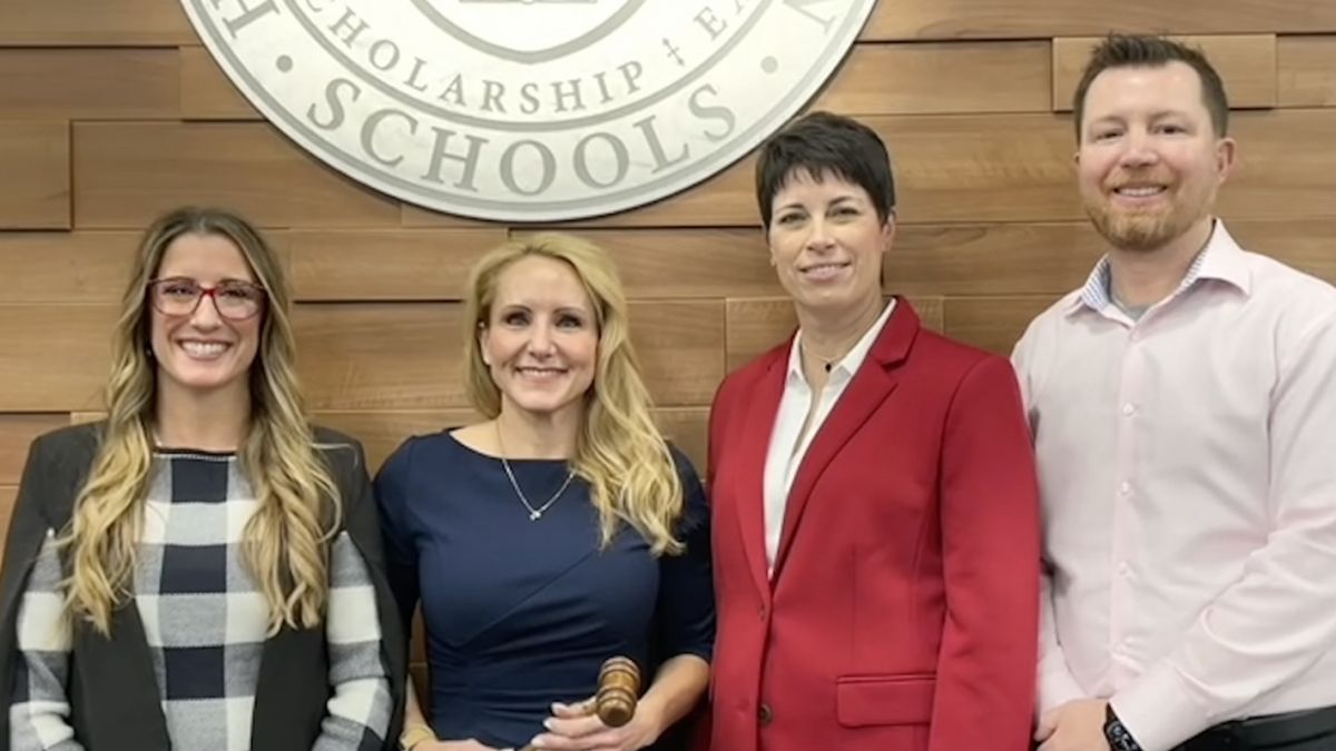 Four candidates backed by the local group Fishers One, which advocates for ''academics over activism'' in Hamilton Southeastern Schools, won seats in the November 2022 school board election. The new members were sworn in and selected as HSE board officers on Wednesday Jan. 11, 2023, left to right: Secretary Tiffany Pascoe (District 1), President Dawn Lang (District 3), Vice President Dr. Juanita Albright (District 2), and Ben Orr (District 4). (Provided photo)