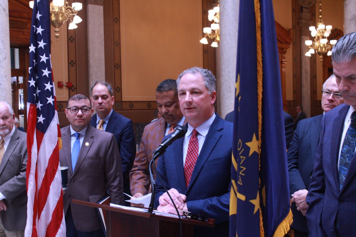 House Speaker Todd Huston (R-Fishers) at a press conference following the passage of the stadium bill