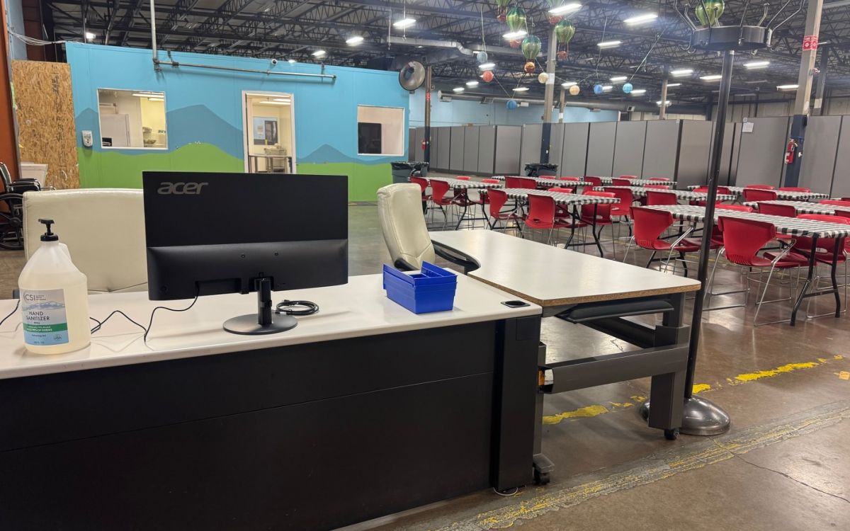 A common room at the new shelter for families and single women at a west side warehouse.