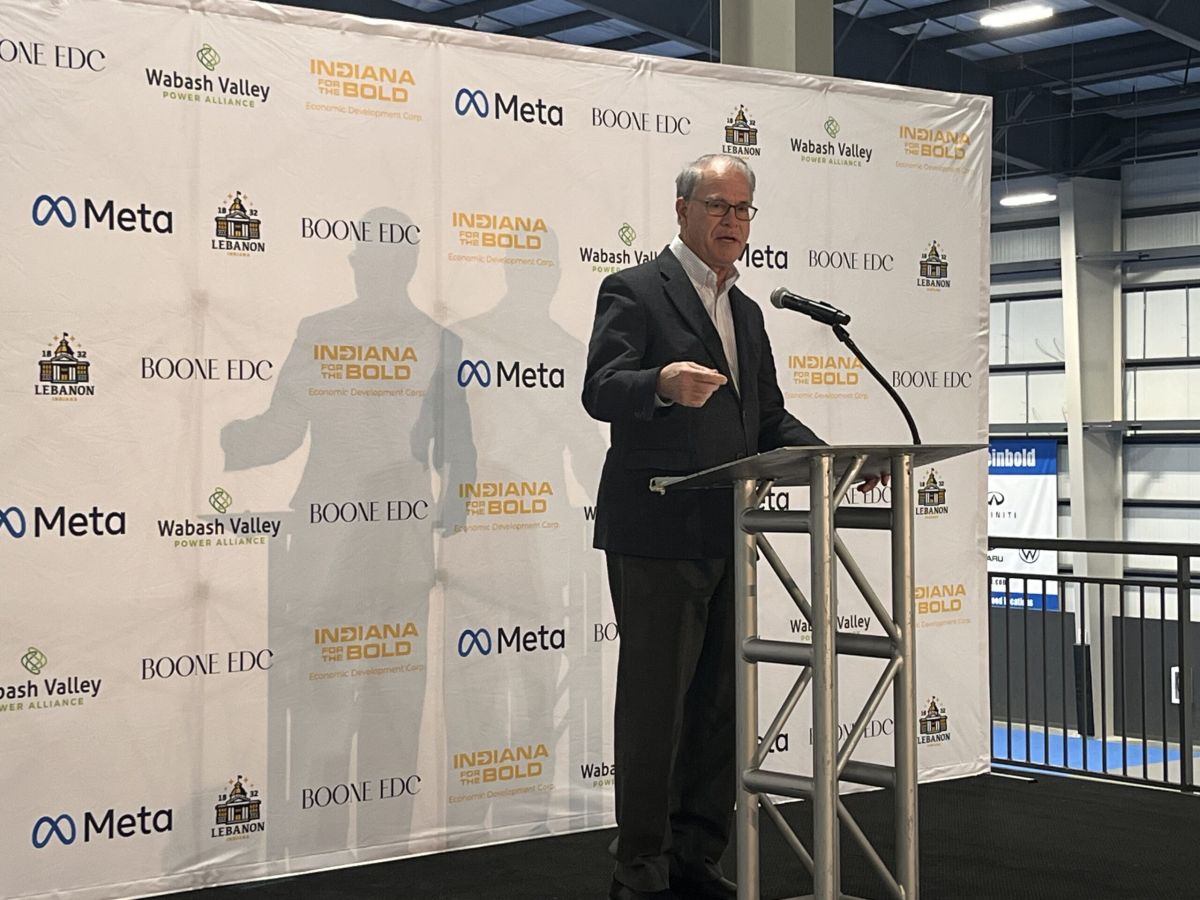 Gov. Mike Braun welcomes Meta during a “groundbreaking” for the company’s new data center campus in Lebanon on Feb. 11, 2026. 