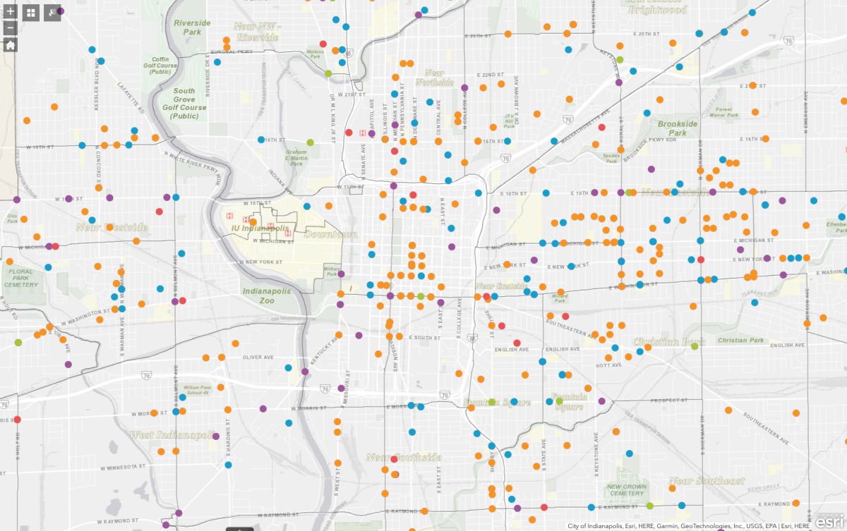 Indianapolis Metropolitan Police Department's IMPD Transparency portal. This screen shot of the Incident Report Search shows locations of all incidents around downtown the department responded to between Nov. 13 and Nov. 20, 2025.
