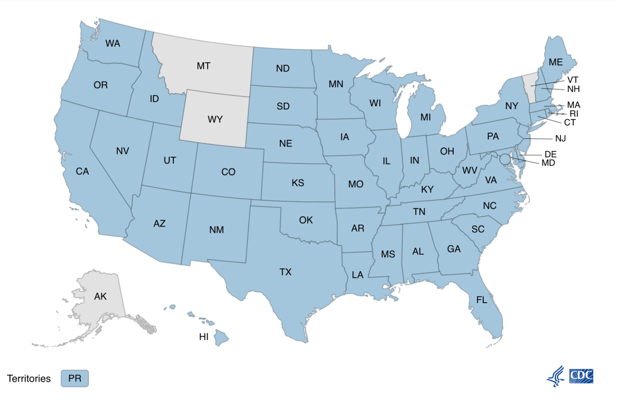 A map of the U.S. shows all but 4 states have reported cases of monkeypox, according to CDC data.