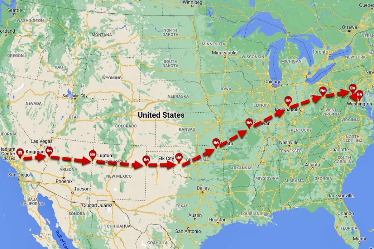 The People's Convoy's tentative route. 