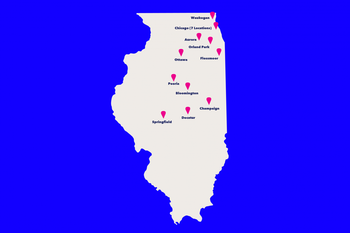 A map of Planned Parenthood abortion centers in Illinois. 