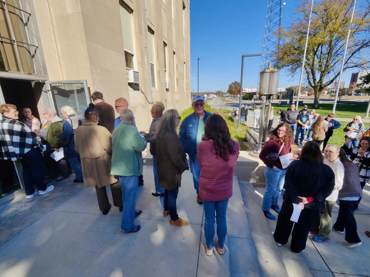 Constituents of Sen. Goode waited in a line out the door of the City Hall building in Terre Haute.